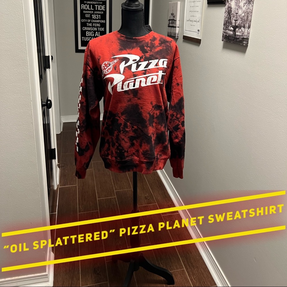 Disney Pizza Planet Pullover Sweatshirt for Adults - Toy Story - Oil Splatter
